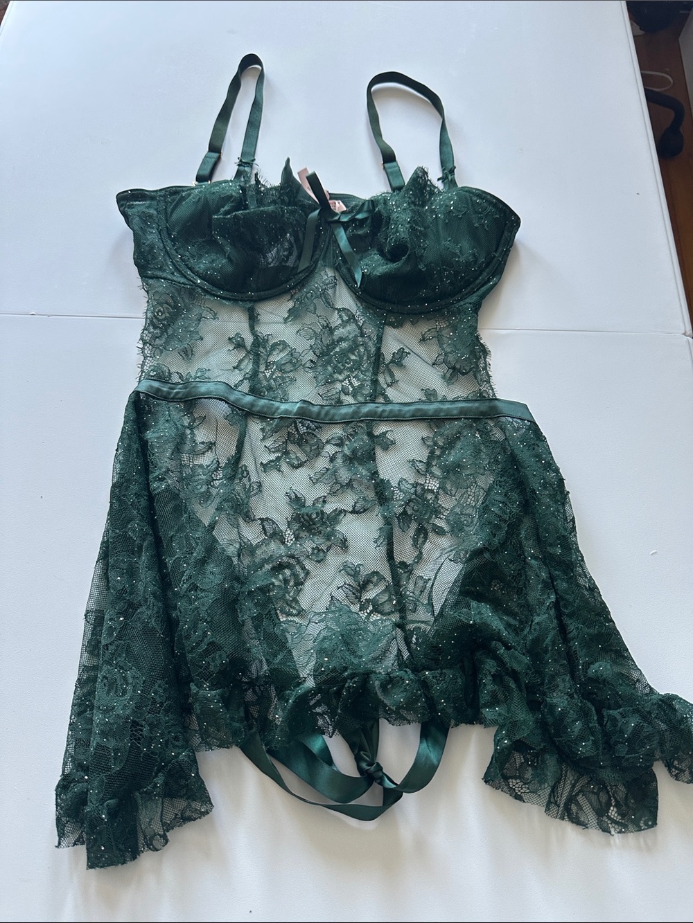 Z—Sheer Emerald Green Lace Babydoll